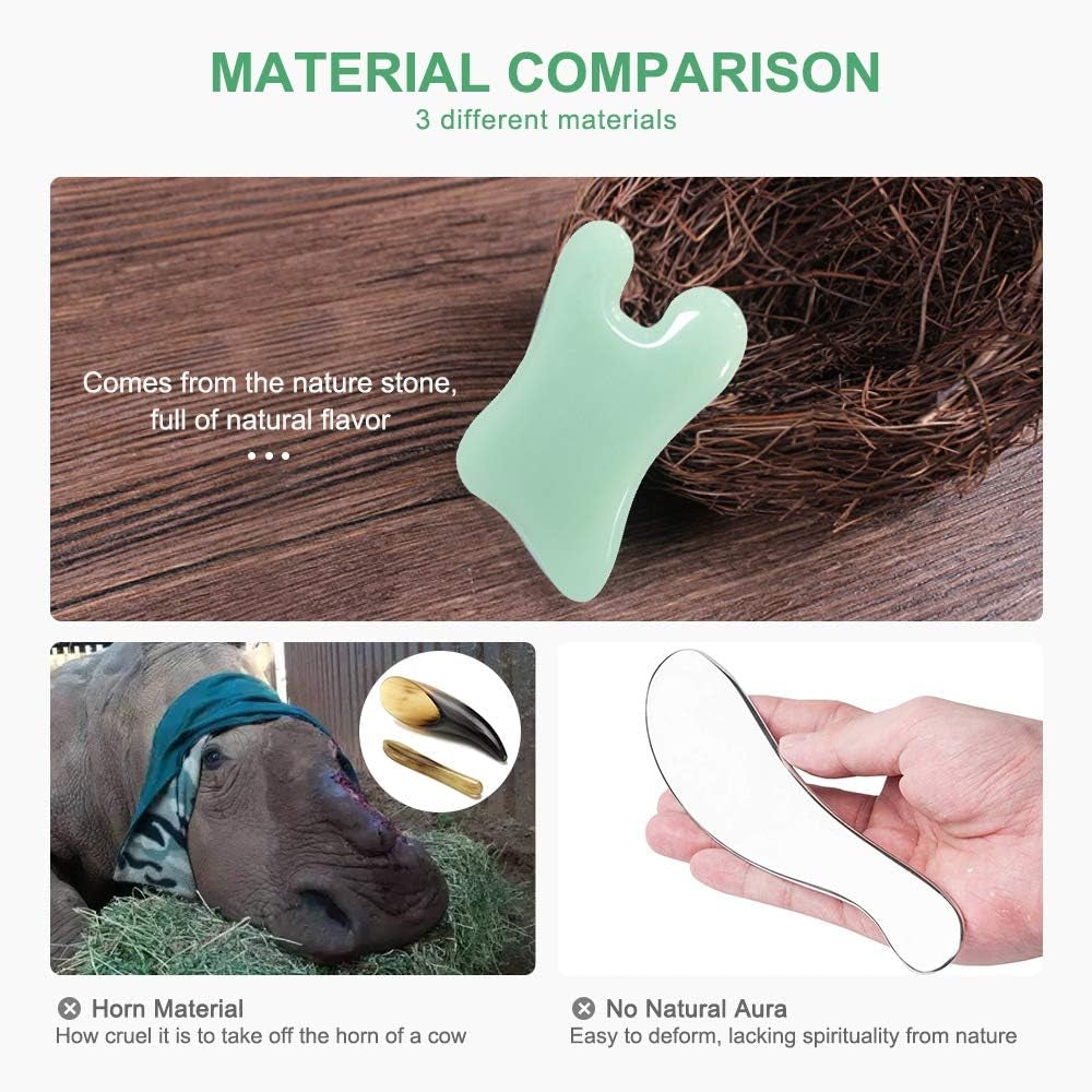 Guasha Massage Tool，Natural Stone Gua Sha Board, 4PCS Guasha Stone Scraping Massage Sets for SPA Acupuncture Physical Therapy Muscle Knots Facial Caring Point Treatment Lymphatic Drainage