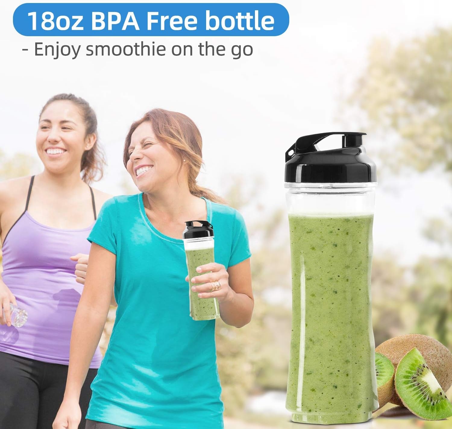 Smoothies Blender Personal Size 300 Watts with 18 Oz Bpa-Free Portable Travel Sports Bottle,Navy