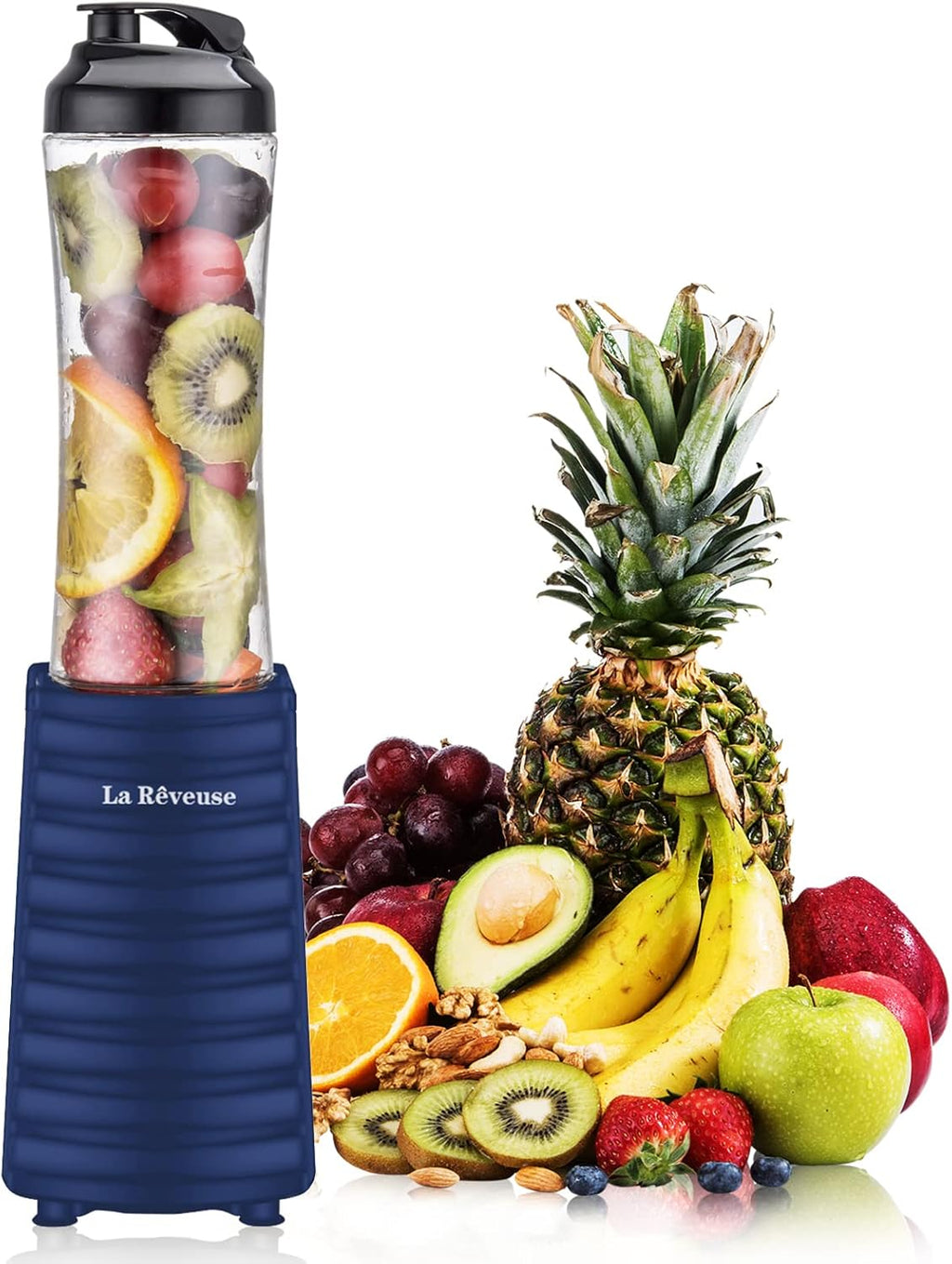 Smoothies Blender Personal Size 300 Watts with 18 Oz Bpa-Free Portable Travel Sports Bottle,Navy