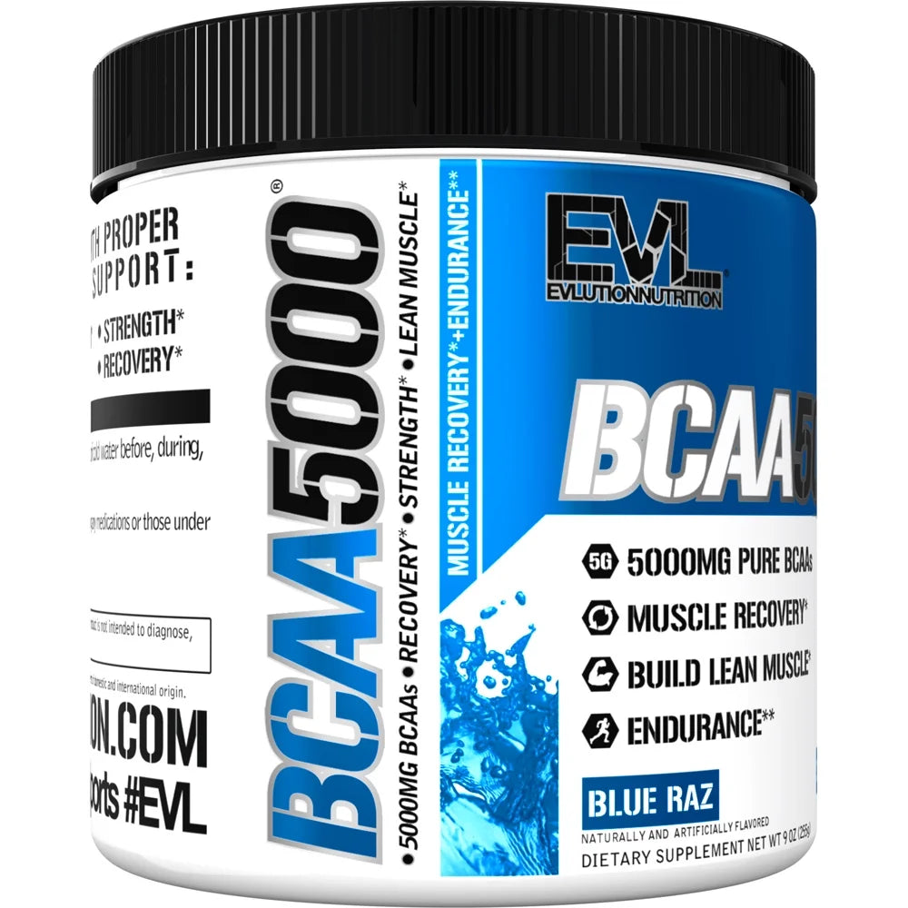 BCAA5000 Powder 5 Grams of Branched Chain Amino Acids (Bcaas) Essential for Performance, Recovery, Endurance, Muscle Building, Keto Friendly, No Sugar (30 Servings, Blue Raz)