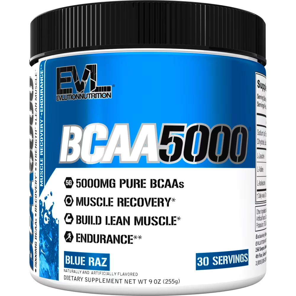 BCAA5000 Powder 5 Grams of Branched Chain Amino Acids (Bcaas) Essential for Performance, Recovery, Endurance, Muscle Building, Keto Friendly, No Sugar (30 Servings, Blue Raz)
