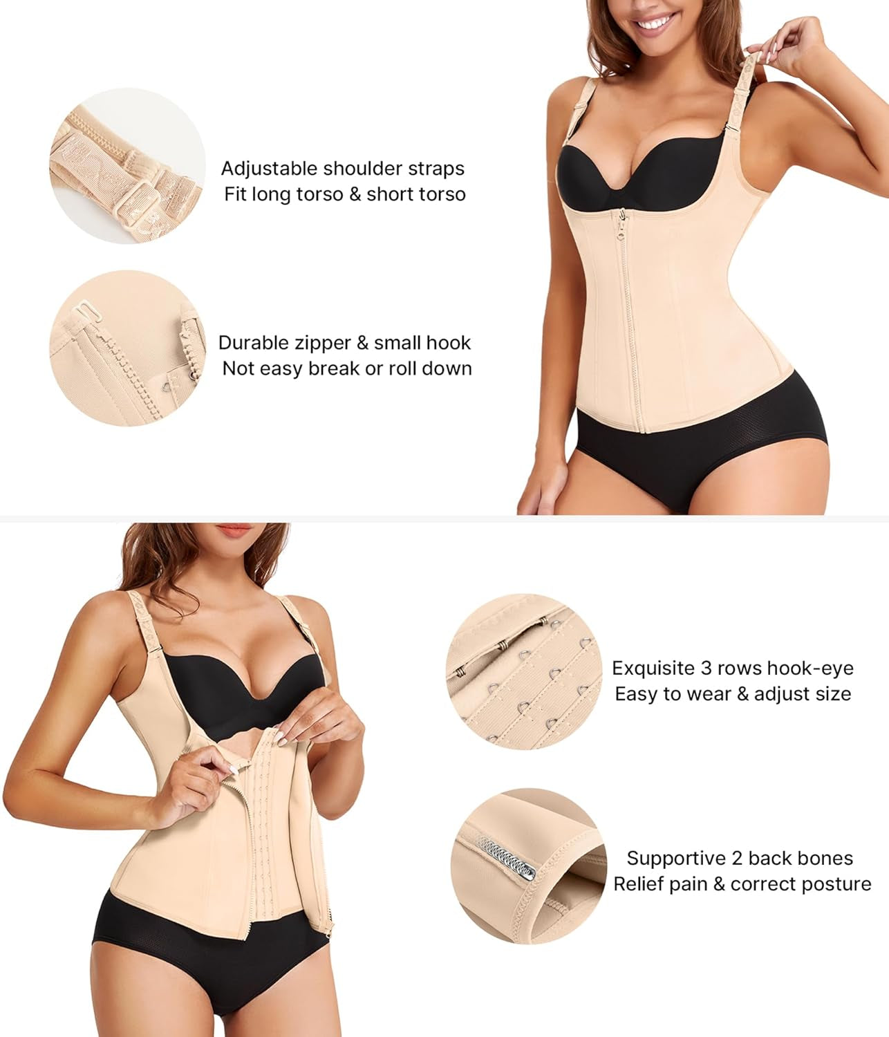 Waist Trainer for Women Corset Shapewear with Zipper Women'S Waist Cincher Tank Top with Adjustable Straps