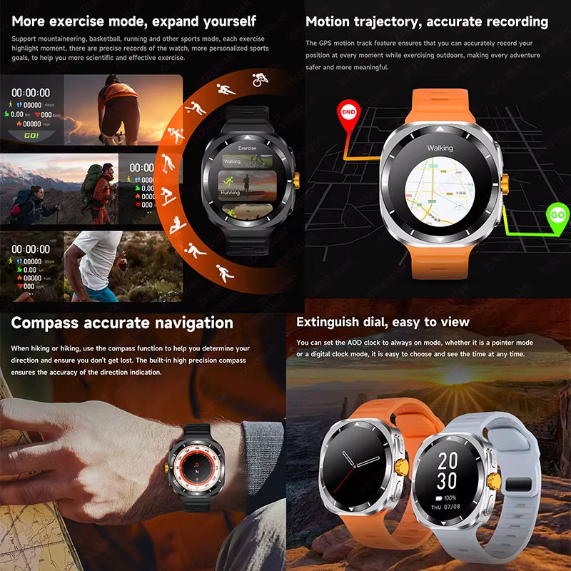 Watch 7 GPS Compass NFC Smart Watch Outdoor Sports Men Heart Rate AMOLED Bluetooth Call Waterproof Smart Watch for Android Ios