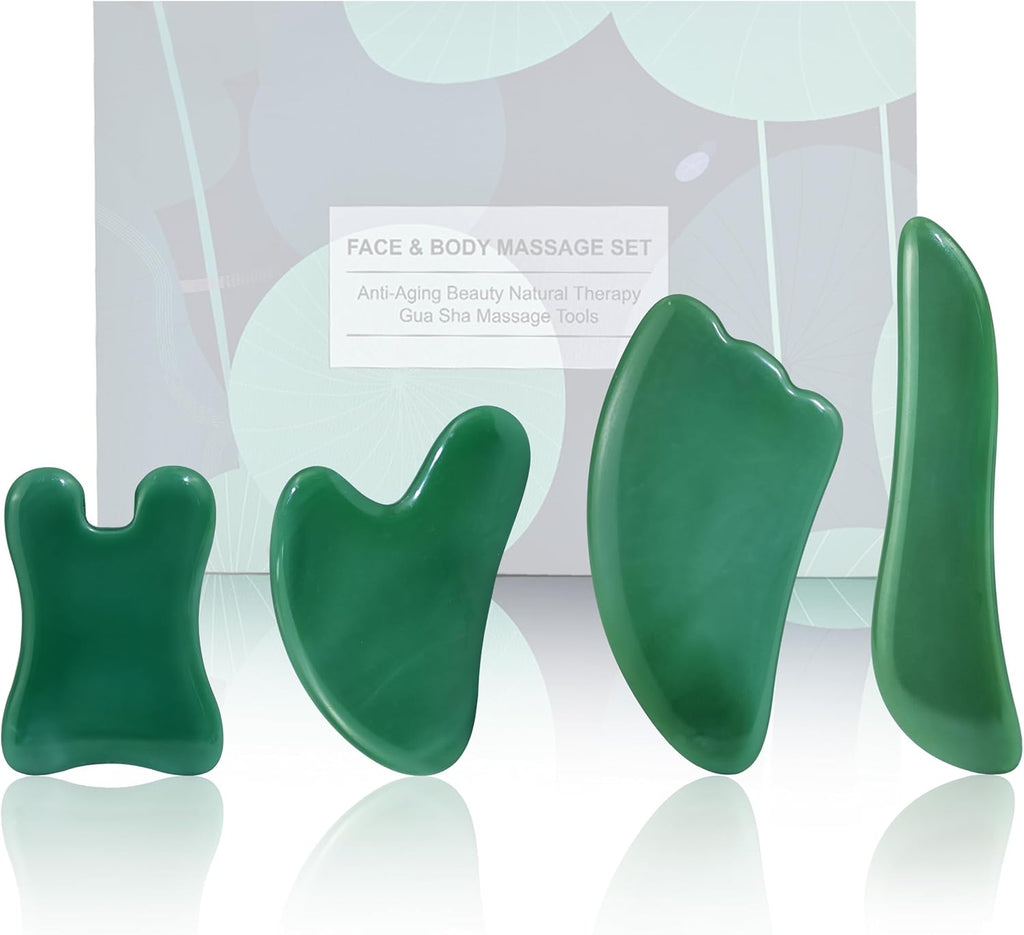 Guasha Massage Tool, 4 Pcs Gua Sha Facial Tool, Guasha Board for SPA Acupuncture Therapy Trigger Point Treatment, Gua Sha Scraping Massage Tool（Green）