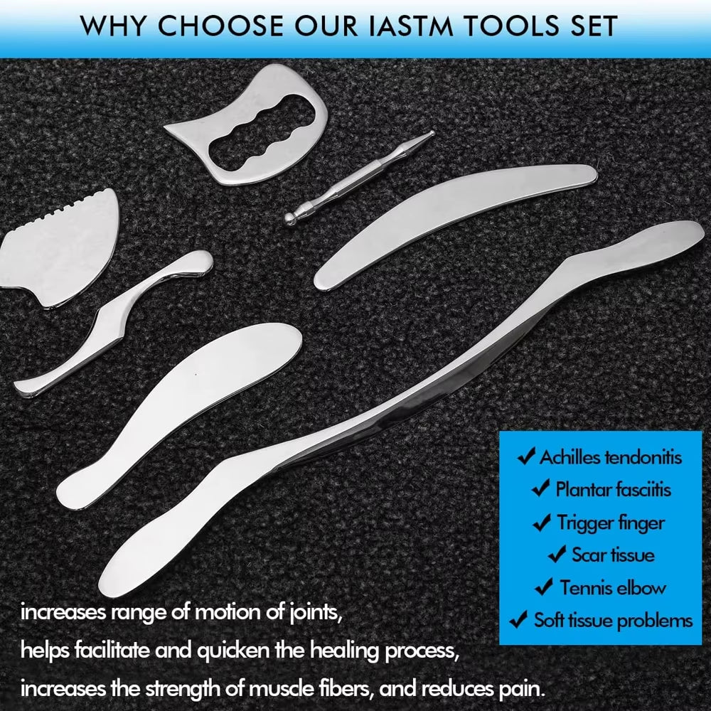 7PCS IASTM Stainless Steel Gua Sha Scraping Tools Muscle Physical Therapy Neck Face Body Massage Equipment