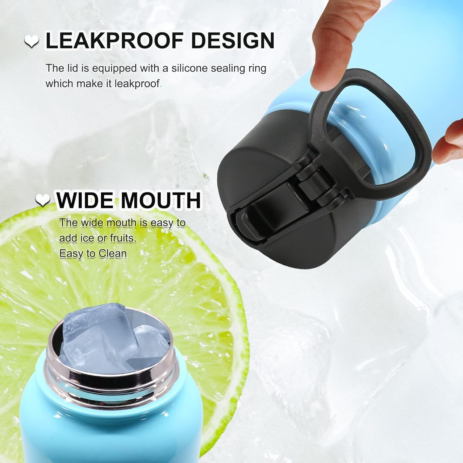 Water Bottle 24 OZ with Straw, Double Walled Stainless Steel Vacuum Insulated Water Bottles, Leak Proof Keep Hot/Cold, Sports Metal Water Bottle (Blue, 24 OZ)