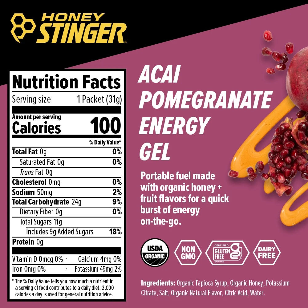 Organic Gluten-Free Energy Gel, Acai Pomegranate, 1.1 Oz, 24 Count