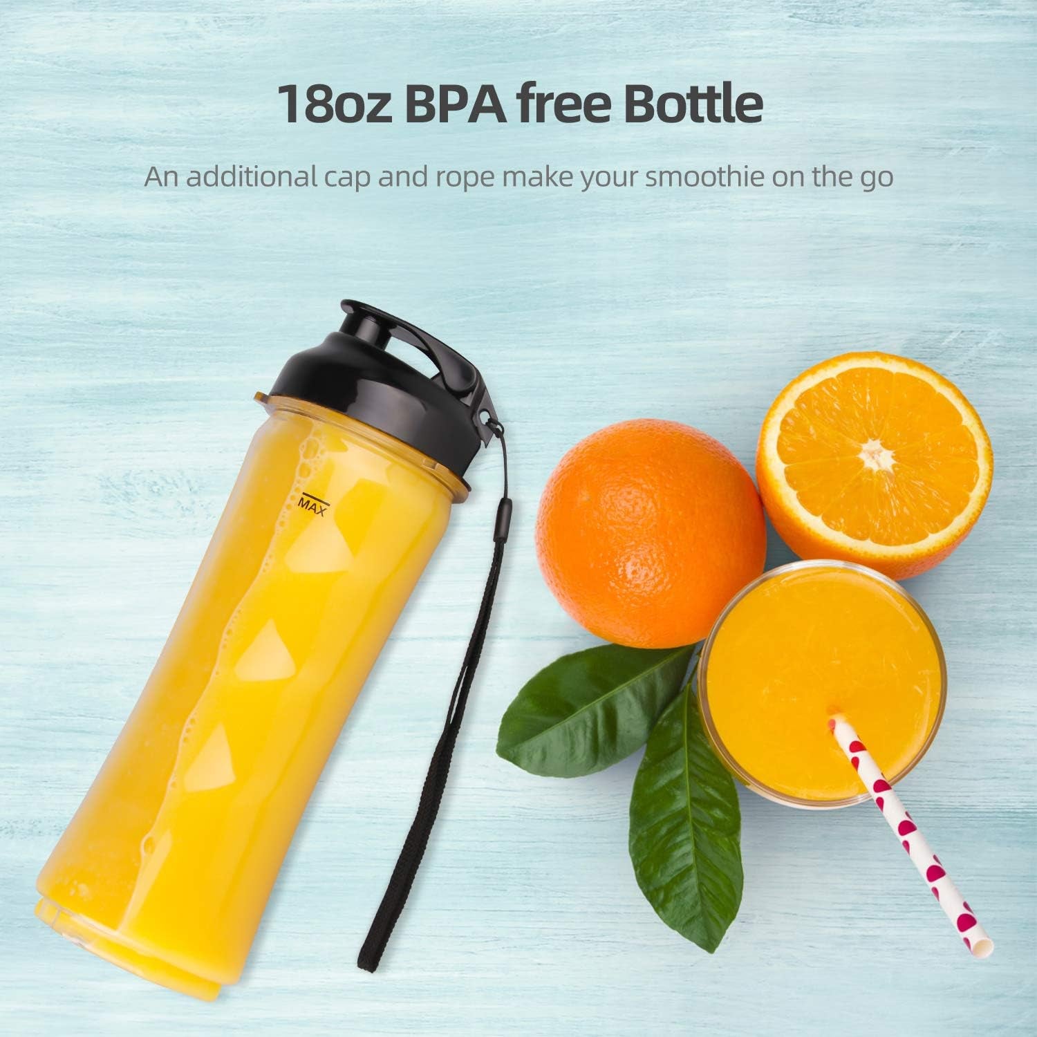 Smoothies Blender Personal Size 300 Watts with 18 Oz Bpa-Free Portable Travel Sports Bottle,Navy