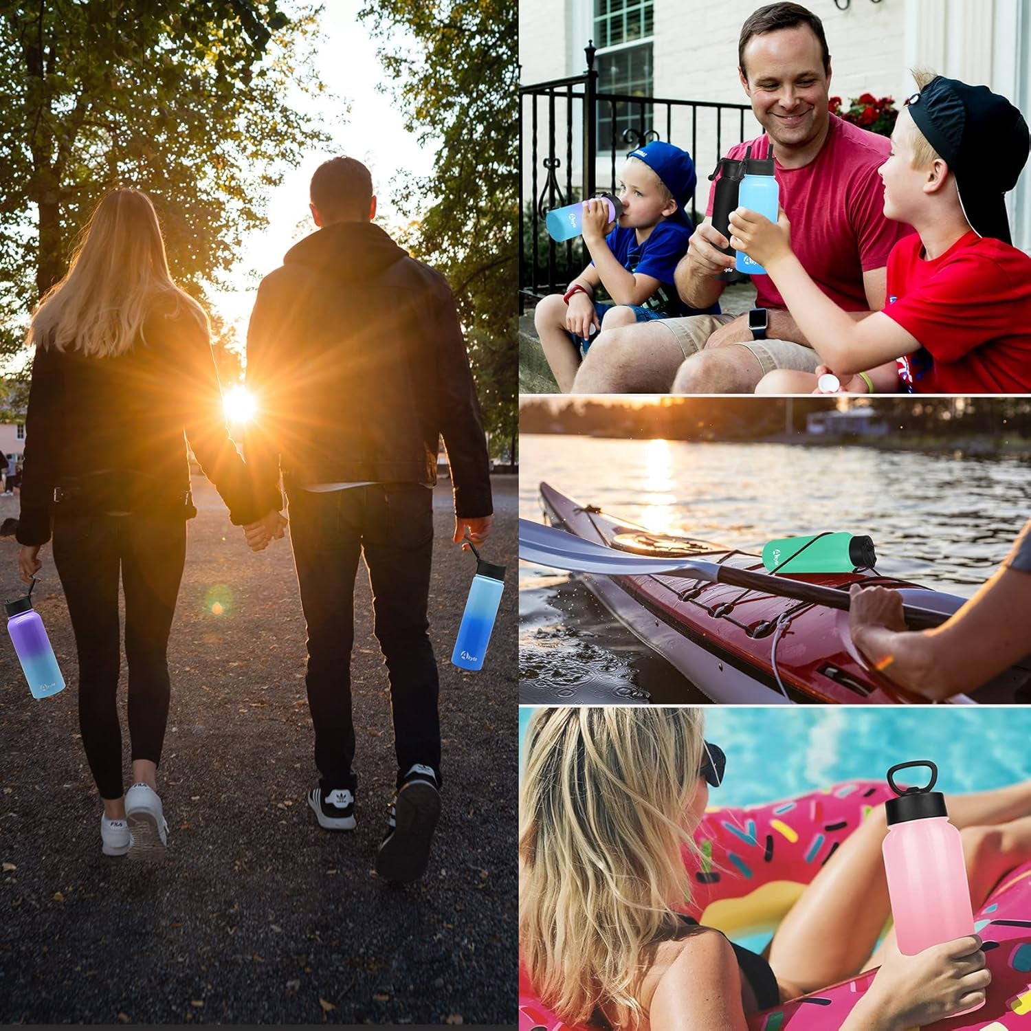 Water Bottle 24 OZ with Straw, Double Walled Stainless Steel Vacuum Insulated Water Bottles, Leak Proof Keep Hot/Cold, Sports Metal Water Bottle (Blue, 24 OZ)