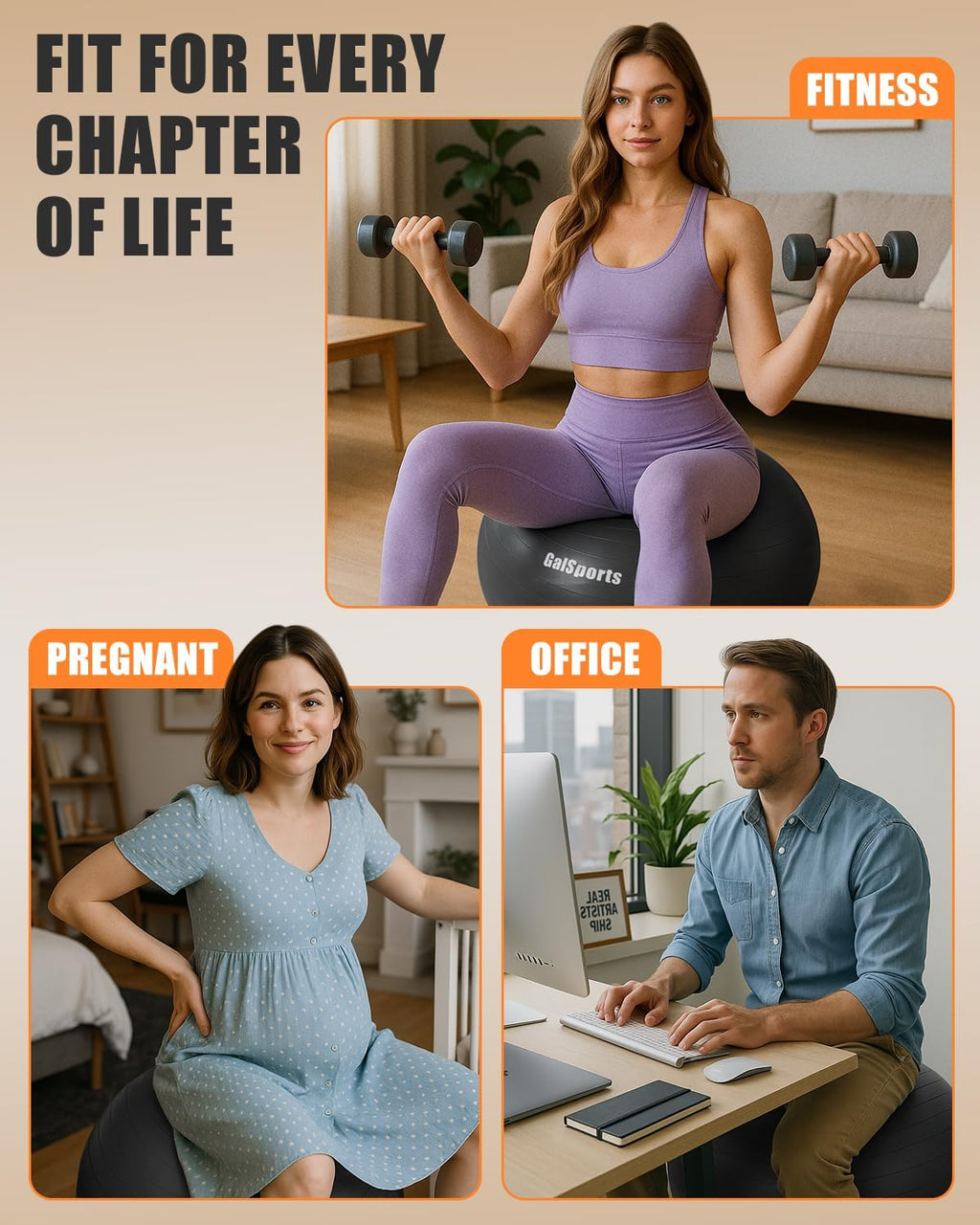 Anti-Burst Slip Resistant Stability Ball - Swiss Ball for Home Gym & Physical Therapy