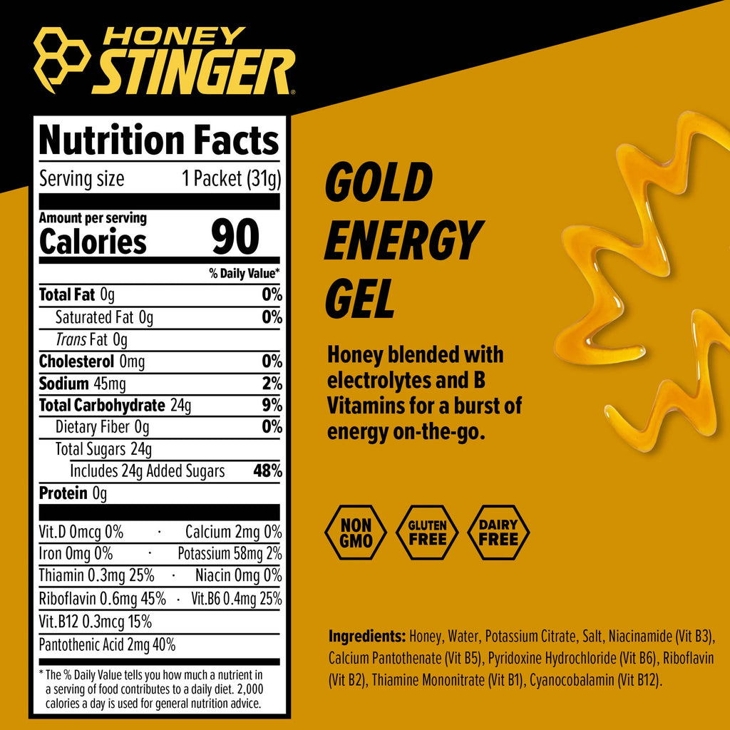 Gluten-Free Energy Gel, Gold, 1.1 Oz, 12 Count Box