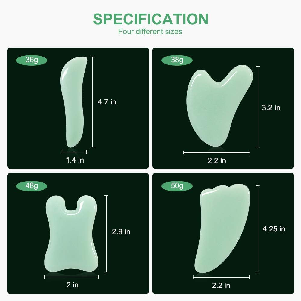 Guasha Massage Tool，Natural Stone Gua Sha Board, 4PCS Guasha Stone Scraping Massage Sets for SPA Acupuncture Physical Therapy Muscle Knots Facial Caring Point Treatment Lymphatic Drainage