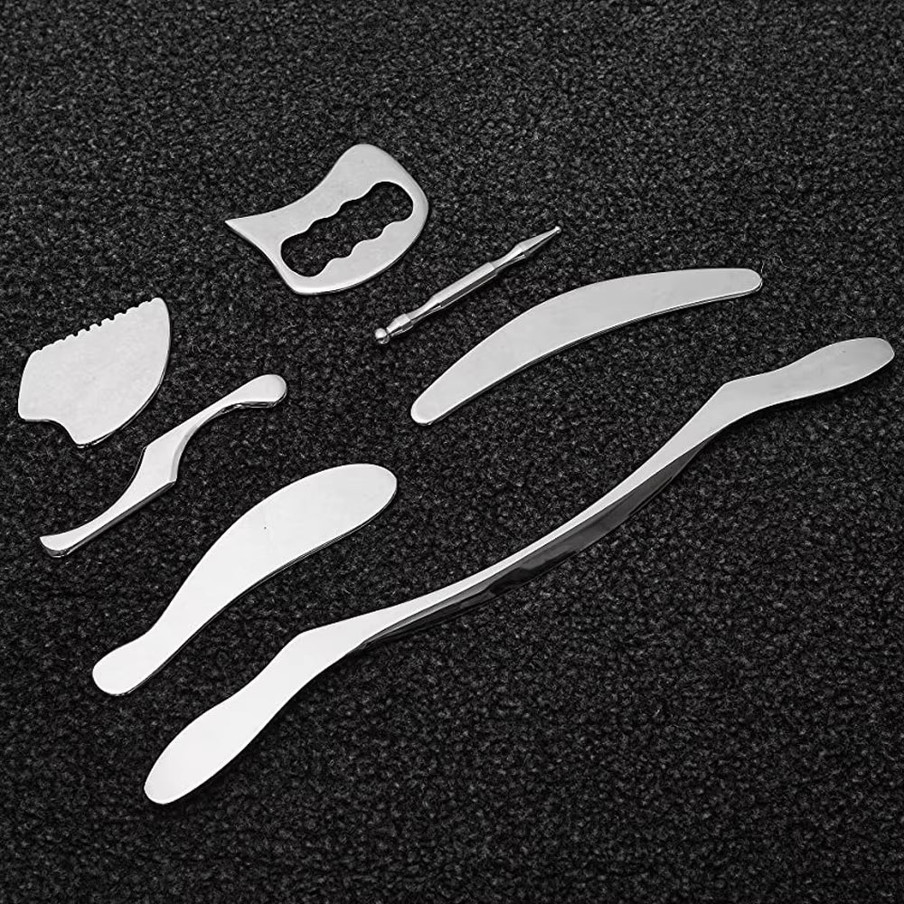 7PCS IASTM Stainless Steel Gua Sha Scraping Tools Muscle Physical Therapy Neck Face Body Massage Equipment