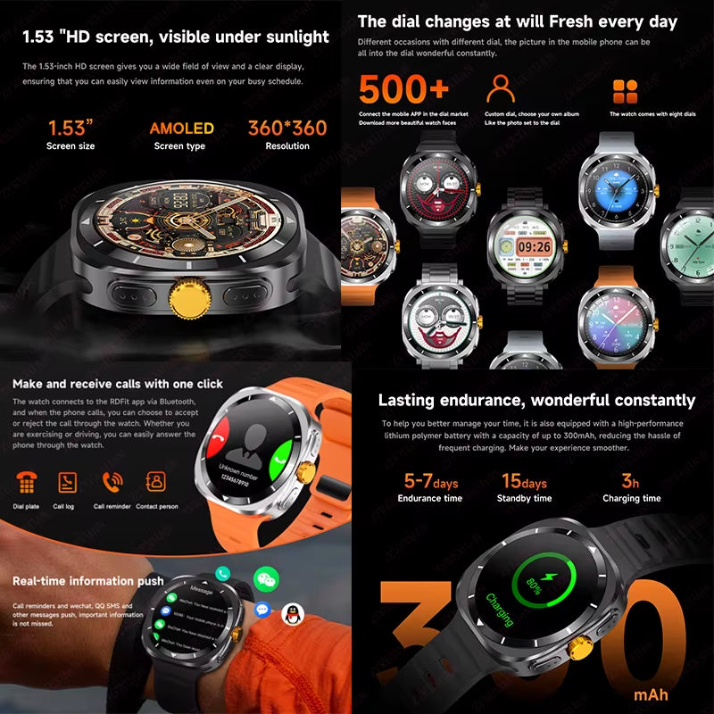 Watch 7 GPS Compass NFC Smart Watch Outdoor Sports Men Heart Rate AMOLED Bluetooth Call Waterproof Smart Watch for Android Ios