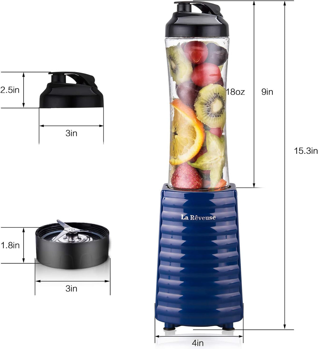 Smoothies Blender Personal Size 300 Watts with 18 Oz Bpa-Free Portable Travel Sports Bottle,Navy